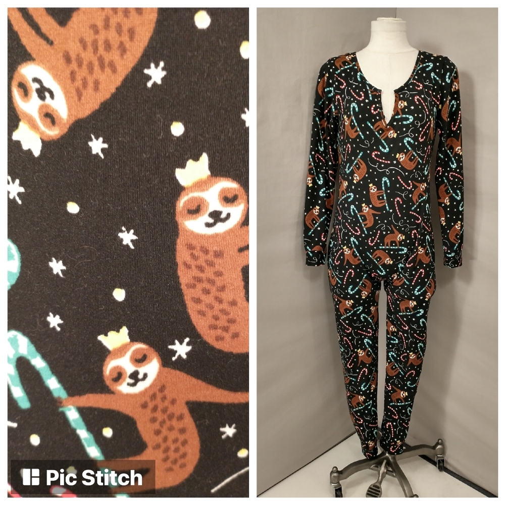 Christmas Sloth Onesie Lounge One Piece Pajama Sleepwear Stretch Cozy Comfortabl